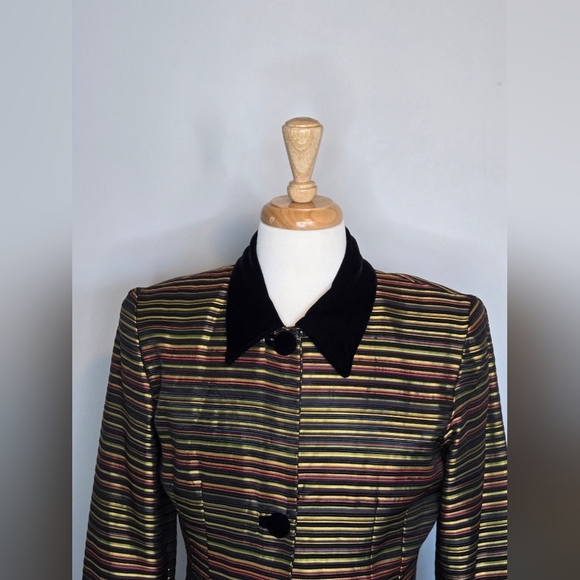 𝅺Vtg Satin Stripped Velvet Y2K Classic Tailored Rockabilly Jacket Blazer Sz 12 - Picture 5 of 11